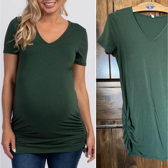 Pinkblush Tops - PinkBlush Green Ruched Short Sleeve Maternity Top